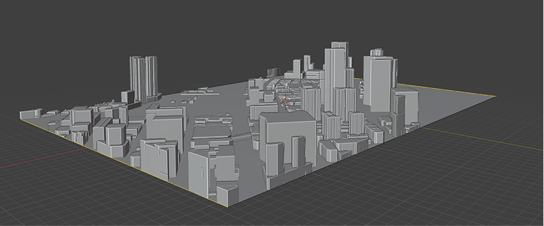 Blender viewport showing the city block layout